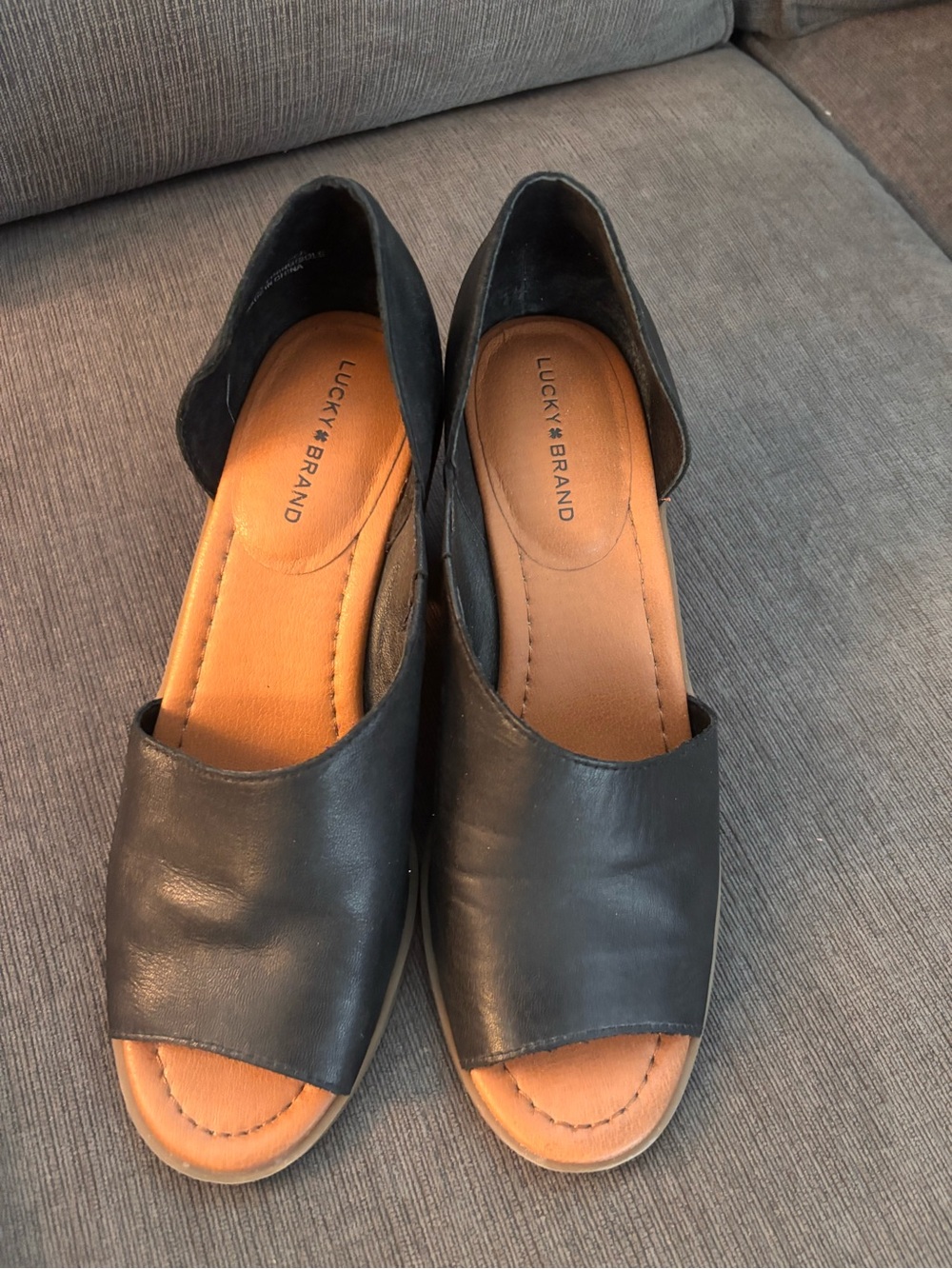 Lucky Brand Black Leather Open-Toe Mules